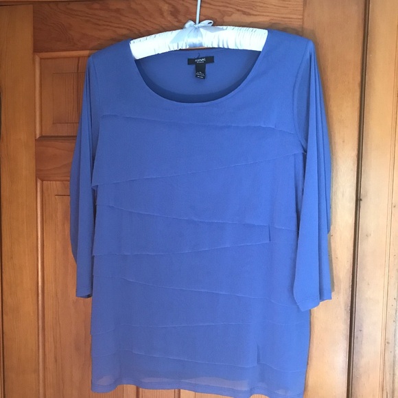 ALFANI WOMAN tiered blouse, sheer sleeves, violet blue, size 1X. - Picture 1 of 3